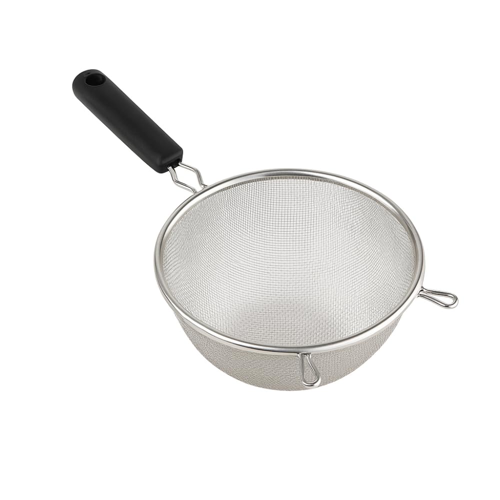 6 Inch Aluminum Mesh Strainer, Silver Fine Wire Sieve, Ergonomic Handle, Dishwasher Safe, for Rinsing Vegetables, Draining Pasta, Sifting Flour