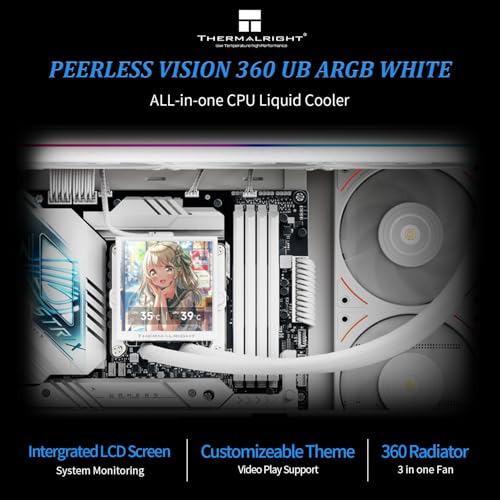 Image of Thermalright Peerless Vision 360 UB ARGB White CPU Aio Cooler,PC 360 Specification Water Cooler System with Inline PC Fans,3.95''IPS LCD Screen with 480x480 Resolution,for AM4 /AM5;Intel 1700 /1851