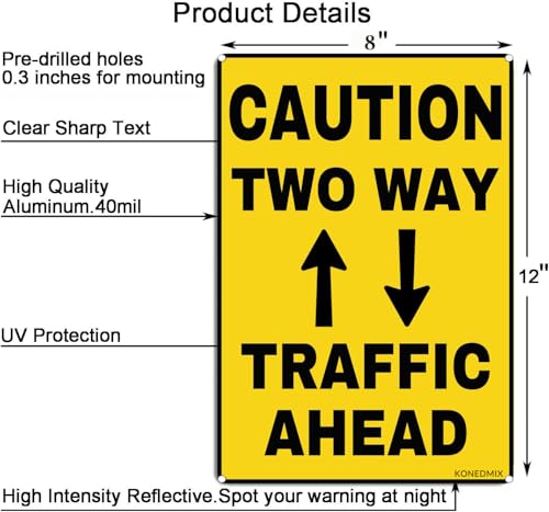 Image of Caution Two Way Traffic Ahead Metal Sign Wall Decor Street Signs 8X12Inch
