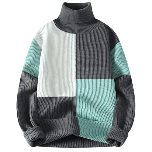 Men’S Turtleneck Long Sleeve Sweater Patchwork Knitted Warm Casual Slim Fit Pullover Sweater