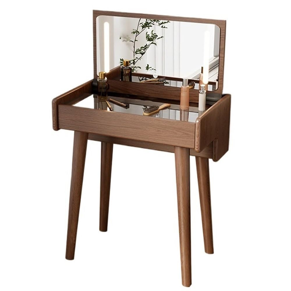 CGCSYZ Vanity Desk Solid Wood Dressing Table Small Modern Makeup Table Mini Flip Bedside Storage Cabinet Integrated Bedroom Makeup Dressing Table Makeup Dressing Table (Bruin)