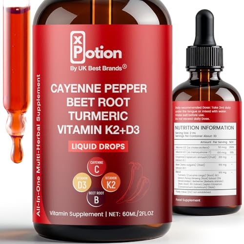 Cayenne Pepper Drops – XPotion - Natural Liquid Extract with Beet Root, Vitamin D3 & K2 – 60ml Herbal Supplement