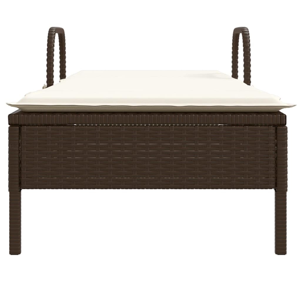 Lettino prendisole regolabile con ruote, lettino da giardino con rivestimento rimovibile e cuscino in polyrattan, lettino prendisole con ruote e cuscino, marrone