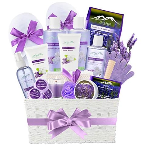 Luxury Bath Spa Set for Women -Purelis XL Jasmine & Lavender Body wash, Bath Gift set Basket with Natural Spa Essentials - Sulfate & Paraben-Free -Perfect Skincare Kit Ideal Spa Baskets for Women Gift Cover