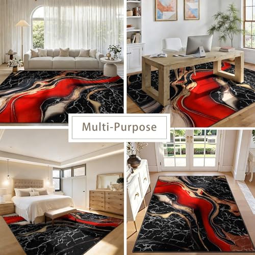 Tapete para Sala 5x6ft Rojo Negro Dorado miniatura 4