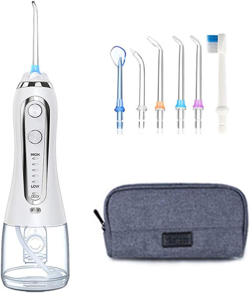 Water Flosser Cordless Oral Irrigator Portable Rechargeable Dental Flossers with 5 Modes & 6 Tips Water Flossing with 300ml Water Tank for Home and Travel, Braces & Bridges Care