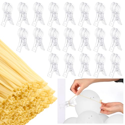Image of Amyhill 20 Pack 3.5 Inch Balloon Arch Clips 200 Pcs 260 Long Balloons Kit | 3.5 Inch Large Heavy Duty Clip, Plastic Transparent, Clear 260 Long Balloons, For Arch Backdrop Garland, Long Twisting Decor