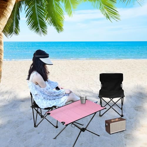 Mesa plegable para camping SDMKA temática rosa, portátil y fácil de llevar para playa y picnic con bolsa duradera miniatura 6