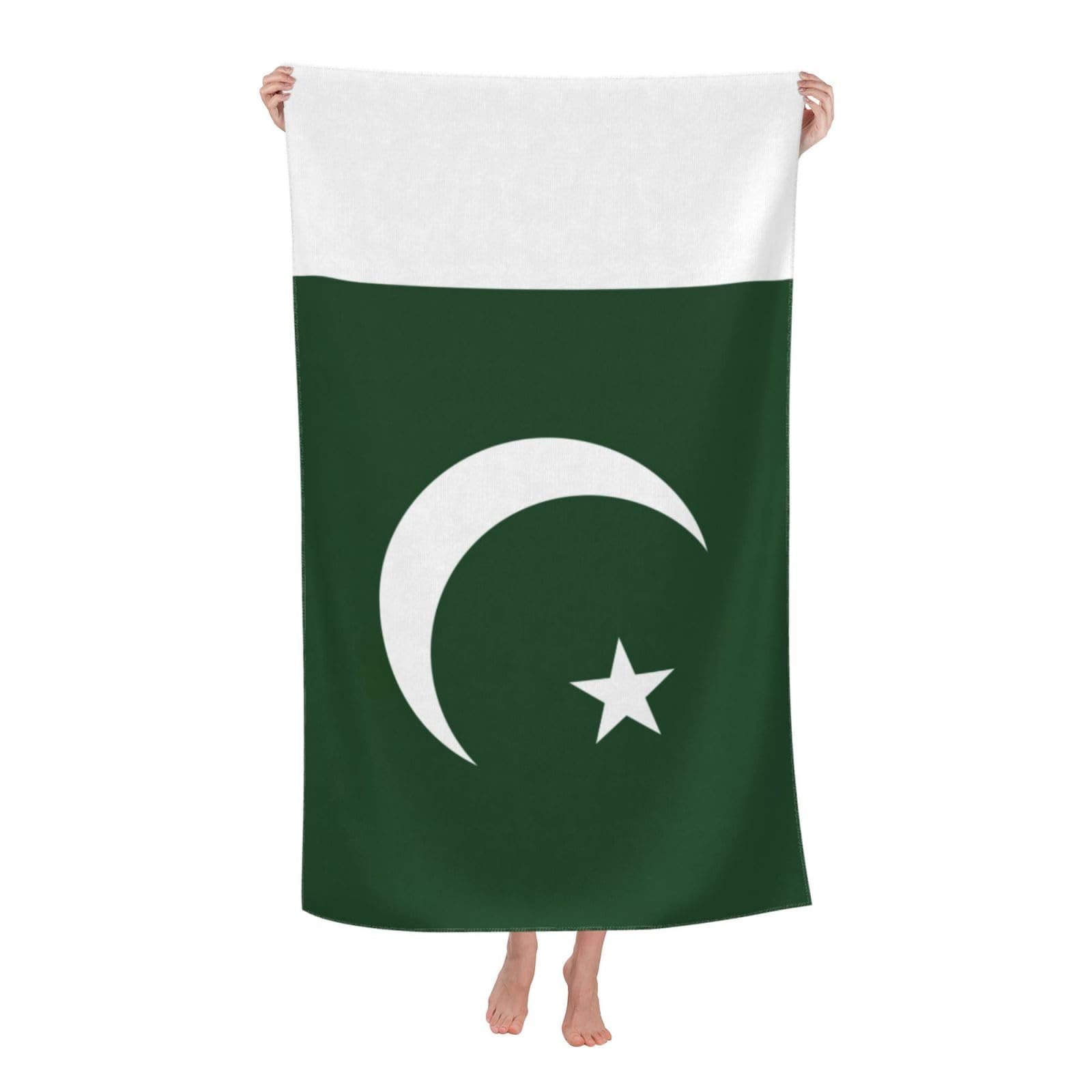 Oazcvbnn Women's White Flag Of Pakistan Print Adult Beach Towel Summer Travel Pool Vacation Swimming Fitness Outdoor Adventures