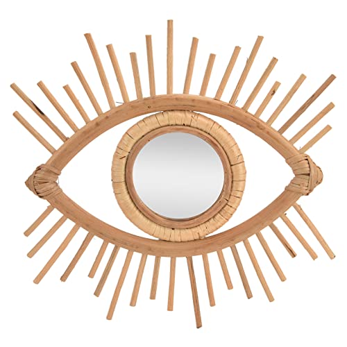 Cloimei Espejo de Pared nórdico de ratán Tejido con Forma de Ojo para Maquillaje, Ideal para baño y Dormitorio. Espejo de tocador de Cristal Natural Hecho a Mano de 35 x 33 cm (13,