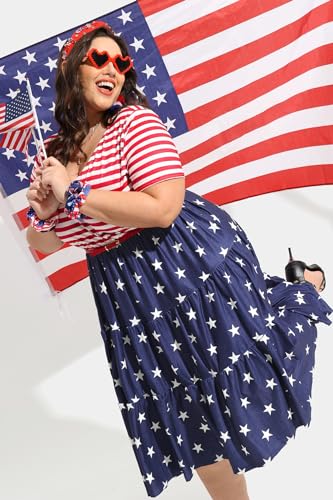 Image of CARCOS Plus Size Dresses for Women Summer Short Sleeve V Neck Patchwork Dresseses XL-5XL