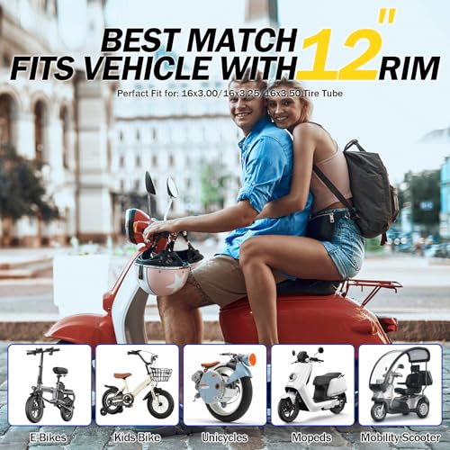16x3.0 Inner Tube,2 Pack 16 inch Bike Tire with 90°Angled Valve Replacement for E-Bikes Electric Scooters Mopeds Kids Bikes Unicycles and Folding Bikes