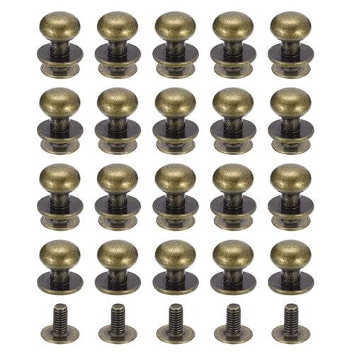 QUARKZMAN 9mm Clou à Tête Sphérique Avec Rivets à Visser, Lot de 50 Boutons à Tête Ronde Pour La Maroquinerie Artisanale, Ceinture, Couleur Bronze