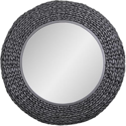 Athena 457MI30MBB 30-in Round Wall Mirror - Matte Black/Black Seagrass