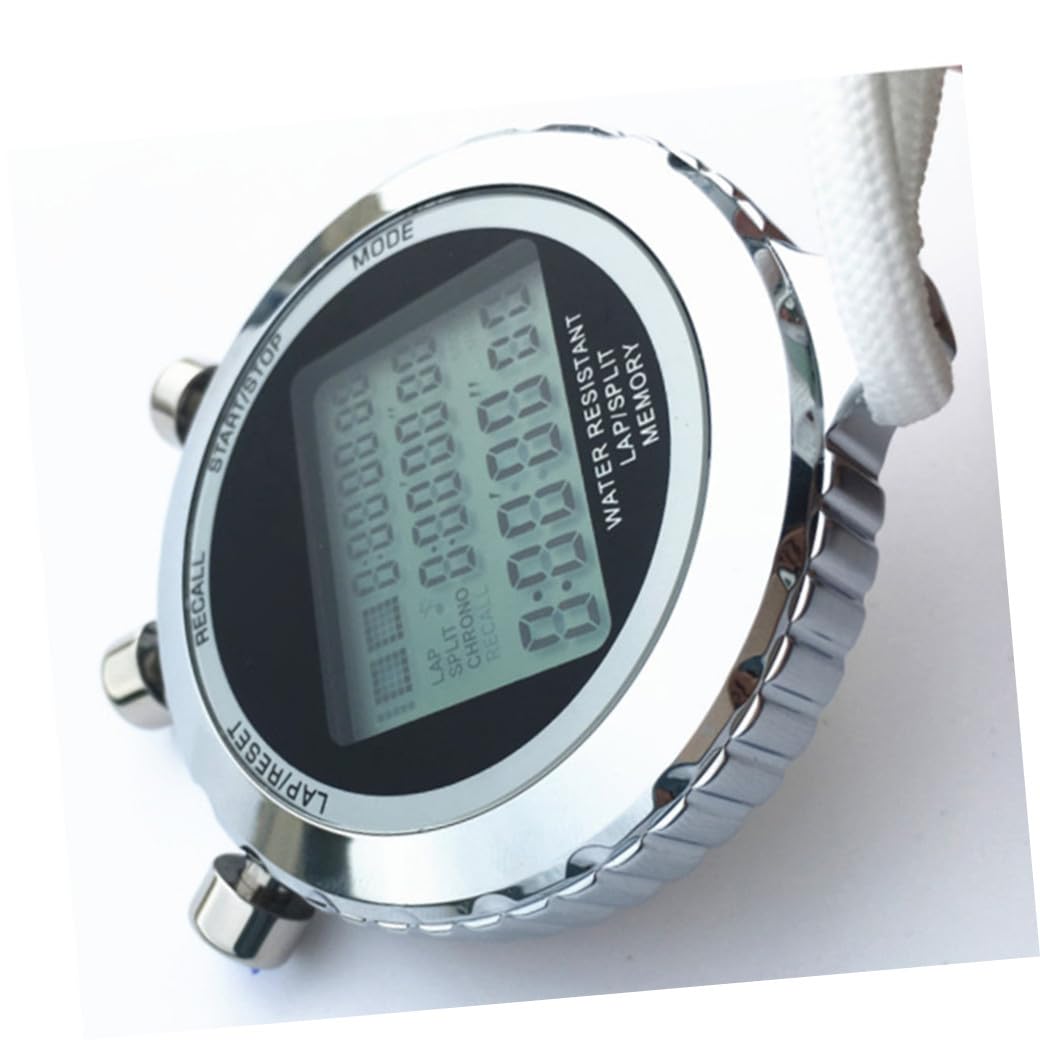 Cronometro Sportivo Digitale 3 Righe 30 Piste in Acciaio Inox | Display Lcd, Minuti, Secondi, Anno, Mese, Data e Giorno, 1 Pezzo Bianco, per Allenamento Atleti