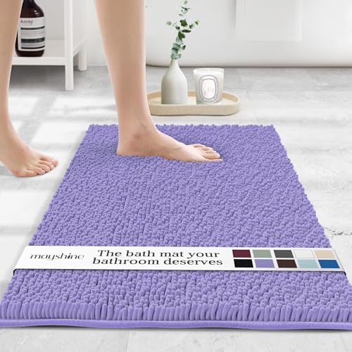 Image of MAYSHINE Small Plush Shaggy Chenille Bath Mat 24 inchx17 inch Extra Soft, Super Absorbent, Non-Slip Bathroom Rug | Fluffy Microfiber, Area Rug Sets for Bathroom Floor, Kitchen, Living Room | Lavender
