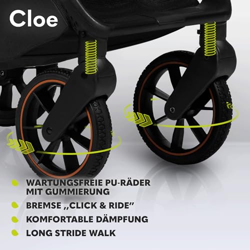 LIONELO Cloe Zusammenklappbarer Kinderwagen bis zu 22 kg, Verstellbare Rückenlehne Schlaffunktion, 5-Punkt-Gurt Große Schwenkräder Moskitonetz Becherhalter Leichtgewicht Kompakt Wasserdicht