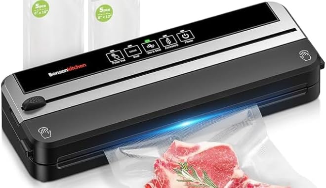 Bonsenkitchen Vacuum Sealer for, Multi-functional & Compact Vacuum Sealer Machine with the Latest Airtight Technology | 10 Pre-cut Bags