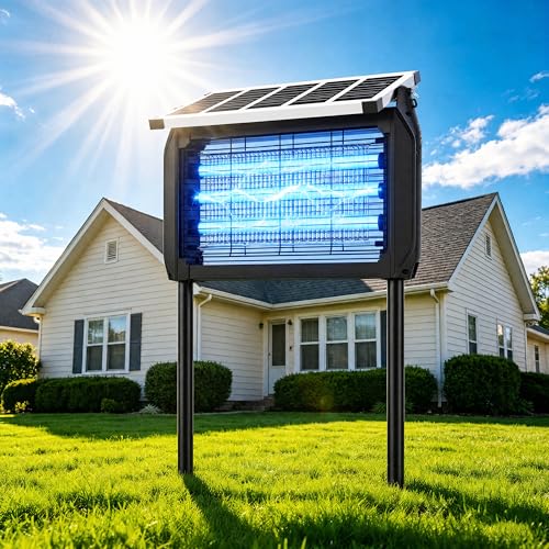 GooQand Insektenvernichter Solar für Außen Insektenvernichter Elektrisch mit 4000mAh Akku IPX5 Wasserdicht Moskitoschutz Mückenfalle Kabellose Mückenlampe mit Erdspieß für Garten Terrasse Camping