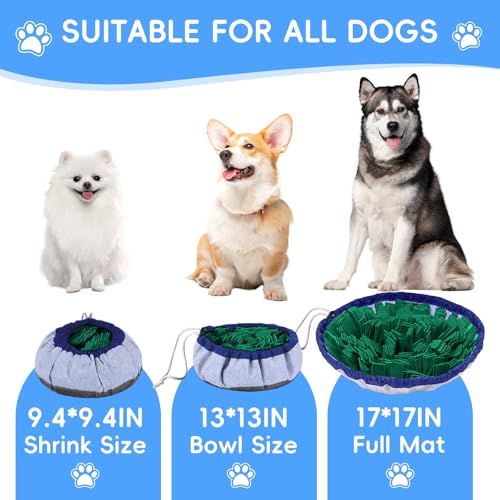 AMFUN Schnüffelteppich Hund, Schnüffelmatte zur Förderung, Welpen-Trainingsmatte für langsames Füttern, Rutschfest, Waschbar, Filz-Material, Lernspielzeug für kleine und große Hunde - Grün, 48 × 48 cm