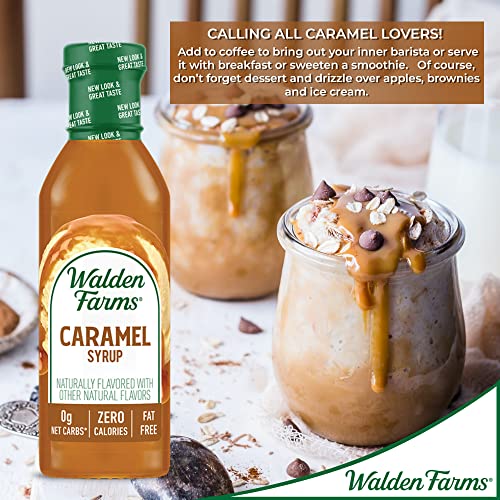 Walden Farms Caramel Syrup 12 Oz Bottle (2 Pack) - Sweet Syrup, Near Zero Fat, Sugar And Calorie - For Pancakes, Waffles, French Toast, Yogurt, Oatmeal, Lemonade, Desserts, Snacks, Appetizers And Many More #TOP3