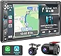 Double Din Car Stereo with Dash Cam - Voice Control Carplay, Android Auto, Steering Wheel Controls, 7' HD Touchscreen, Backup Camera, Bluetooth, Mirror Link, Subw, USB/TF/AUX, AM/FM Car Radio Receiver