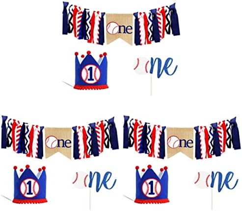 Abaodam 9pcs/Set Baby Topper Themed Baseball Birthday Supplies Delicate Shower Banners for Highchair Bunting Pull Photo High / Burlap Props Toppers Flag Decoration First