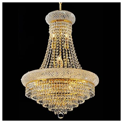 BEIRIO 12-Lights Golden Finish Classic Empire Style K9 Drop Crystal Chandelier Ceiling Light Fixture for Living Room Foyer Dining Room Hallway Bedroom (22×29.5 inch) New Packaging Easy to Install