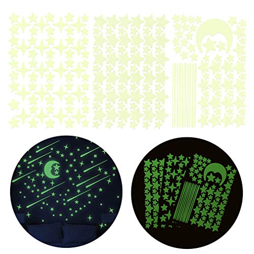 PrettyFNT Glow in Dark Stars and Moon Wall Stickers, Glowing Stars for Ceiling and Wall Decals, Perfect for Kids Bedroom Living Room or Birthday Party, Total 206 PCS