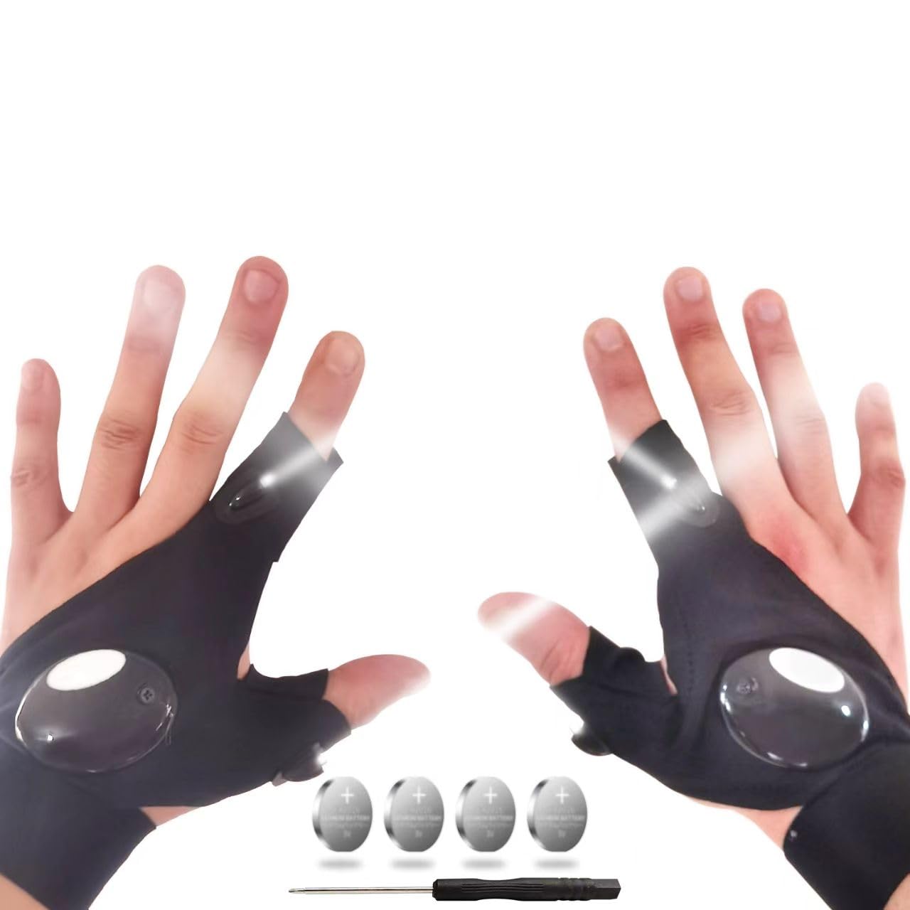 TUKYWAN LED Flashlight Gloves,Gifts for Men Dad Him, Father's Day Gifts for Dad Him Husband, Cool Gadget Hands-Free Lights Tools for Fishing Camping Repairing, 1 Pair Black