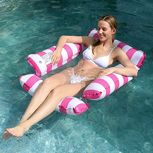 Inflatable Pool Float Chair Lounge for Adults and Kids Floating,Stripe Pattern Float Hammock for Pool Party Summer Water Fun (Pink) - Image 4