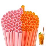 Potchen Thanksgiving Plastic Pumpkin Shaped Straws Disposable Drinking Straw Bulk for Halloween Party Spooky Party Supplies(Pink?orange,100 Pcs)