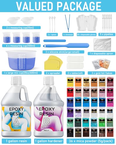 INCLY 2 Gallon Crystal Clear Epoxy Resin Kit, Casting & Coating Resin Supplies for Jewelry Making, River Table Tops, Art Painting, with 36 Colors Mica Powder, Large Silicone Cup & Sticks - Image 3