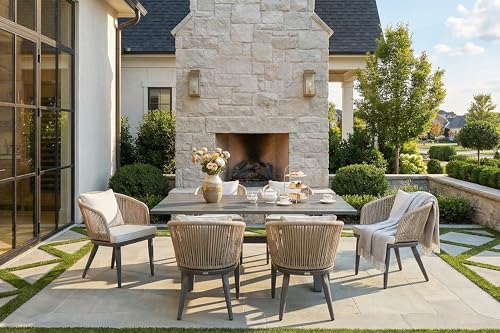 Image of PURPLE LEAF 7 Pieces Patio Dining Set Wicker Outdoor Furniture Rectangular Table and Chairs Set for Garden Deck Aluminum Frame Backyard Kitchen Set, Cushions and Pillows Included Taupe