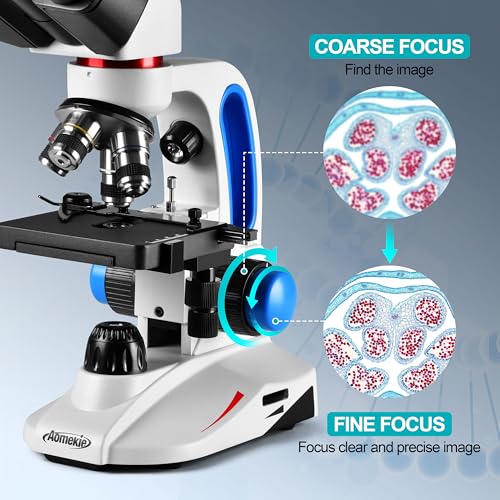 Image of AOMEKIE Binocular Compound Microscope, 40X-1000X Magnification, Siedentopf Head, Research-Grade Binocular Compound Microscope with WF10X Eyepiece, Mechanical XY axis Double-Layer Stage