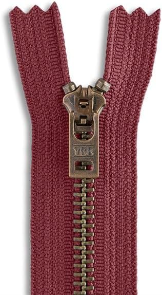 ANAKOR 5" Wine Antique Brass Jean Zipper – Non-Separating Closed-End Zipper with Pin-Lock Slider for Pants