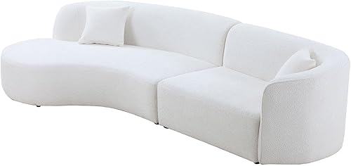 Juego de 2 piezas moderno sofá curvado de tela Boucle con marco de madera maciza, acolchado de alta resistencia y cuatro cojines, perfecto para sala