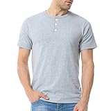 Just No Logo Men's Short Sleeve Casual Cotton Henley T-Shirt with Solid Color(L,Grey)