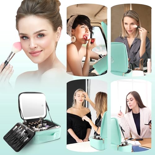 Momira MR2022GREEN Travel Makeup Bag Cosmetic Bag Makeup Organizer Bag With Large Lighted Mirror 3 Color Scenarios Adjustable Brightness thumb #6