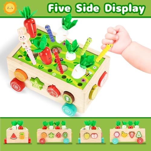 Image of Montessori Wooden Toy, Magnetic Fishing Game, Motor Skills, Carrot Harvest, Vegetables Sorting & Stacks, Educational Gift for Toddlers Kids Ages 1 2 3 4 5