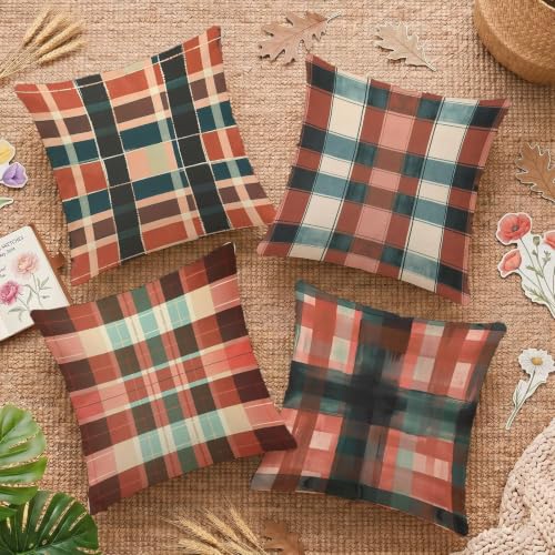Housse coussin canape 55x55 imperméable double face plaid lin lot de 4 taies oreiller extérieur