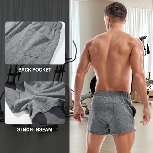AMY COULEE Mens Sweat Shorts Cotton 3 inch Training Workout Gym Shorts Casual Running Shorts with Pockets3