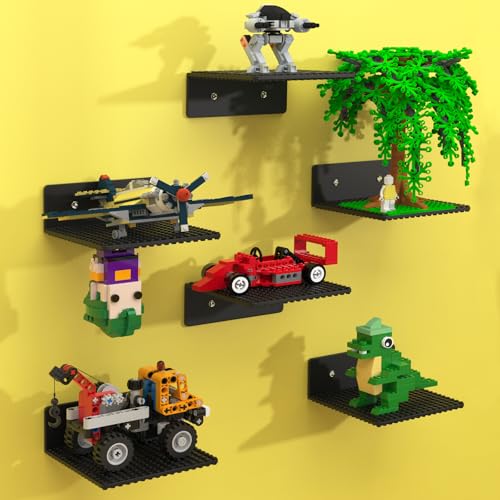 BlissBox 6-Pack Floating Shelves for Wall Compatible with Lego Building Bricks 5x5.5inch DualSided 16x17 Studs for Toy Brick Storage and Display ABS Display Shelves for Room Decor Black