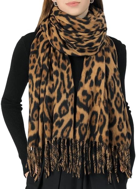 Women's Large Long Leopard-Print-Fringe Blanket-Scarf All Season Soft Warm Scarf Wrap Shawl Ladies Gifts 71”*28 - Image 2