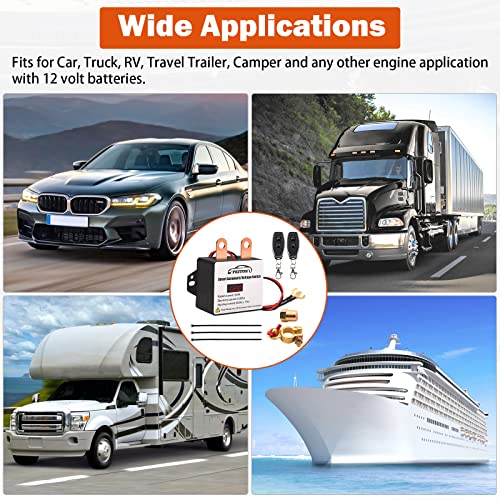 Remote Battery Disconnect Switch with Led Voltmeter Display, 12V 360A Smart Battery Cut Off Switch, Battery Kill Switch for Car RV Truck Camper, Dual Remote Control Anti-Theft Prevent Battery Drain