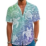 Mens Hawaiian Shirt Sea Turtle and Maori Print Beach Tropical Short Sleeve Holiday Aloha Shirt Casual Button Down Shirt