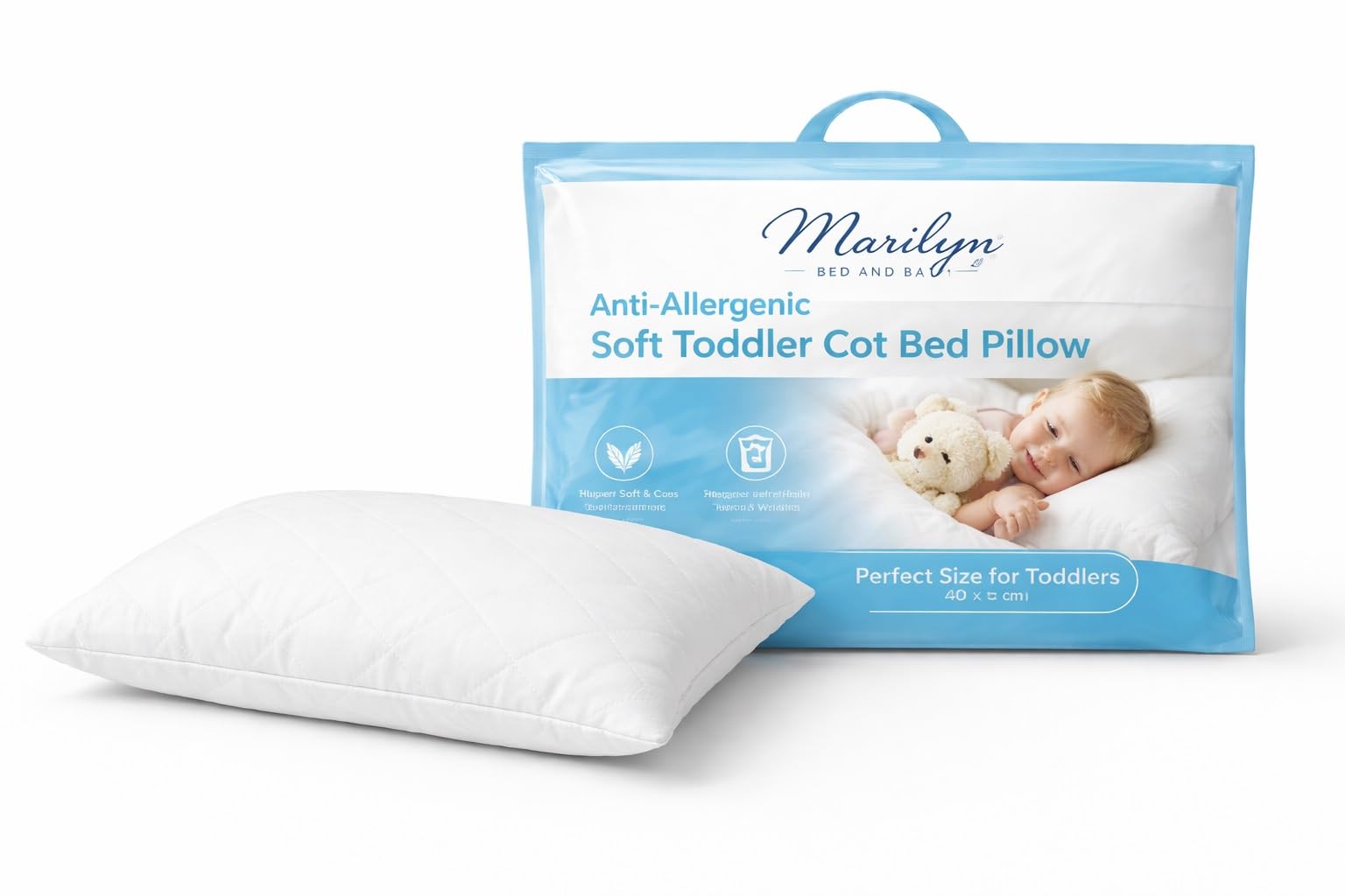 Marilyn Bed and Bath Anti-Allergenic Soft Toddler Cot Bed Pillow (Egyptian Cotton Cot Pillow(40cm x 60cm))