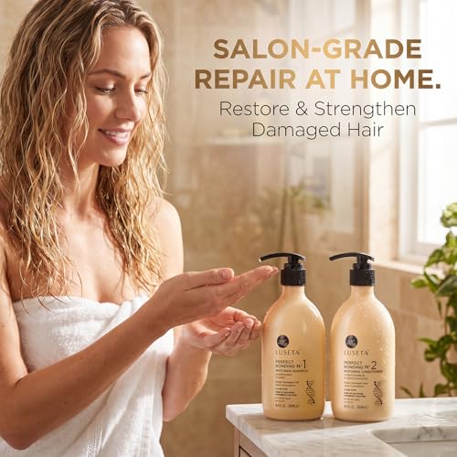 Image of LUSETA Bond Repair & Revitalizing Shampoo and Conditioner Set for Chemically Damaged Hair. Deep Moisture to Smooth Frizz & Add Shine. Strengthens Hair Structure with Rosemary & Marula Oils, 2x16.9 oz