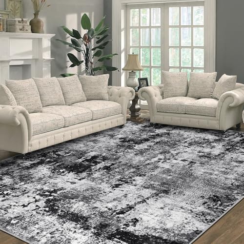 Capslpad Noir Tapis Abstrait Salon 160x230cm antidérapant Poils Courts Laine synthétique Chambre à Coucher Lavable Minimaliste lit pour Salon Chambre à...