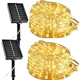 Solar Rope Lights Outdoor, 2 Packs Total 144FT 400LED Solar String Lights with 8 Lighting Modes, Waterproof Solar Powered Fairy Lights for Party Garden Yard Home Holiday Tree Decoration, Warm White